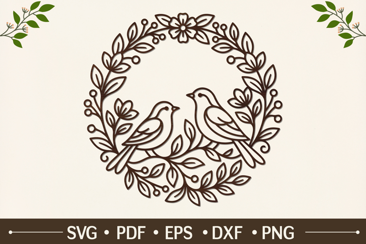 Bird Couple Floral Wreath SVG