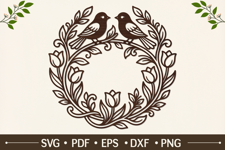 Birds on Branch Wreath SVG
