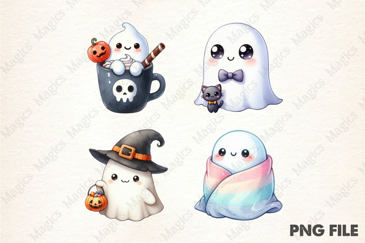 Kawaii Halloween Ghosts PNG