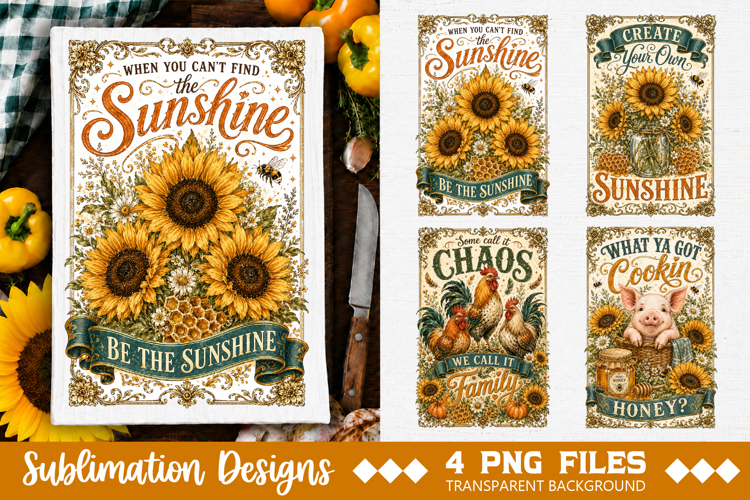 Vintage Farmhouse Kitchen Towel Sublimation PNG