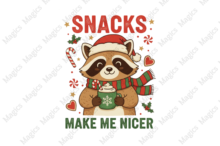 Christmas Raccoon Snacks Quote PNG