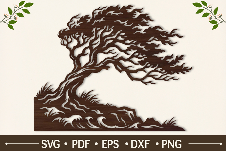 Bonsai Style Windblown Tree SVG