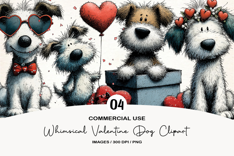 Whimsical Valentine Dog Clipart