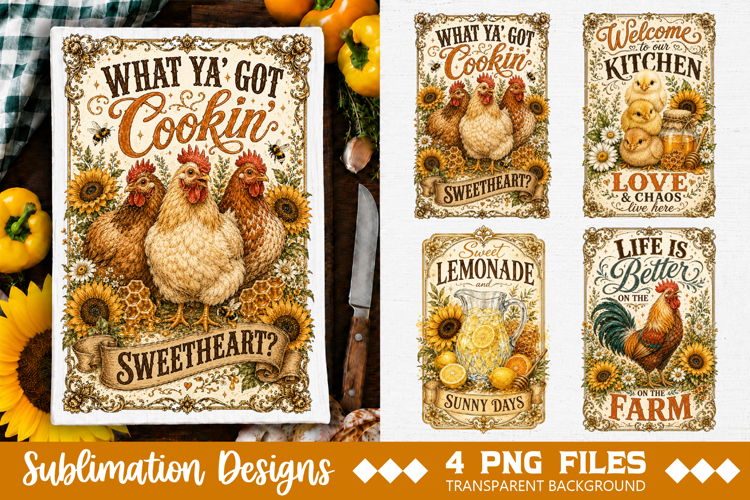 Vintage Farmhouse Kitchen Towel Sublimation PNG