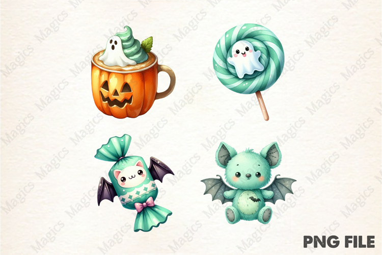 Watercolor Pastel Mint Halloween Clipart