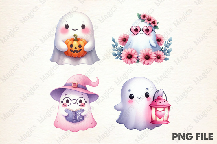 Pink Halloween Ghosts Clipart