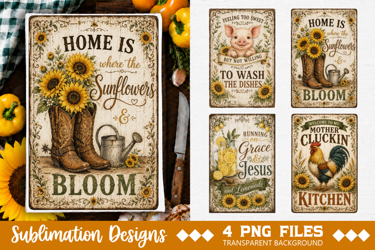 Vintage Farmhouse Kitchen Towel Sublimation PNG