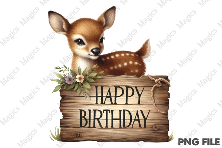 Deer Birthday Sign Clipart, Birthday Sublimation Design