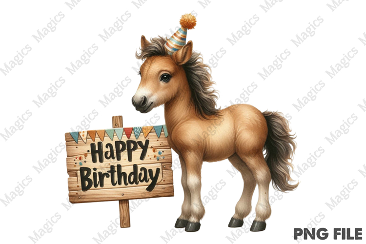 Little Horse Birthday PNG, Birthday Sublimation Design