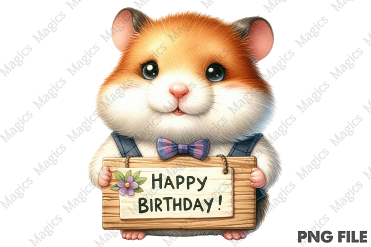 Happy Birthday Hamster PNG, Birthday Sublimation Design