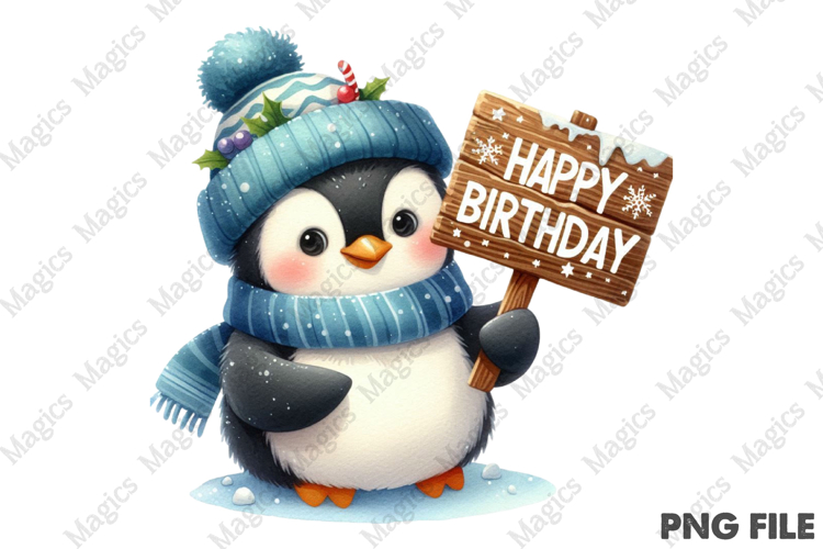 Happy Birthday Penguin Design, Birthday Sublimation Design