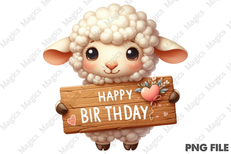 Adorable Lamb Birthday PNG Sublimation