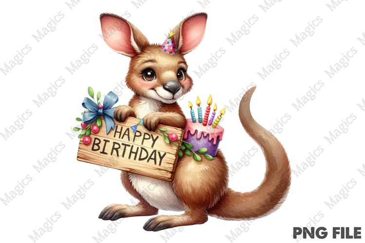 Happy Birthday Kangaroo PNG, Birthday Sublimation Design