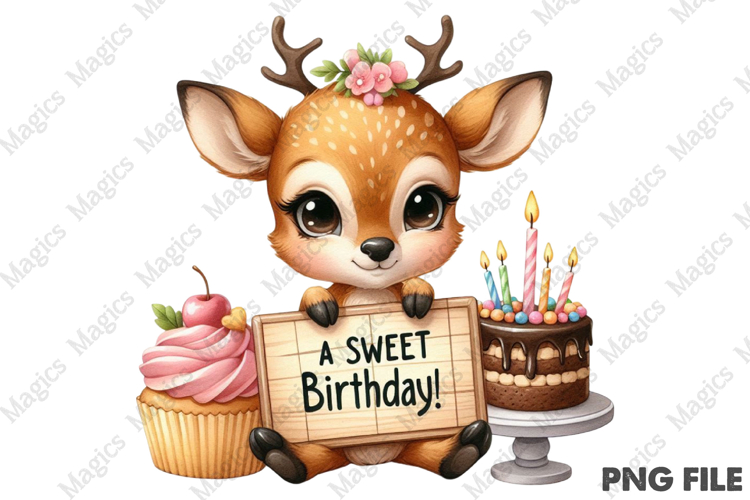 Sweet Deer Birthday Design, Birthday Sublimation Design