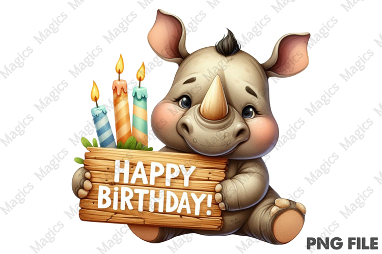 Cute Rhino Birthday Sublimation, Birthday Sublimation Design