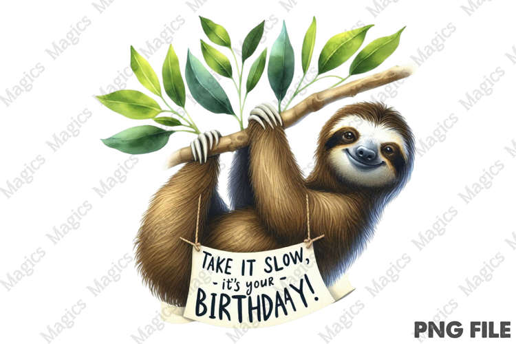 Sloth Birthday T-Shirt Art, Birthday Sublimation Design