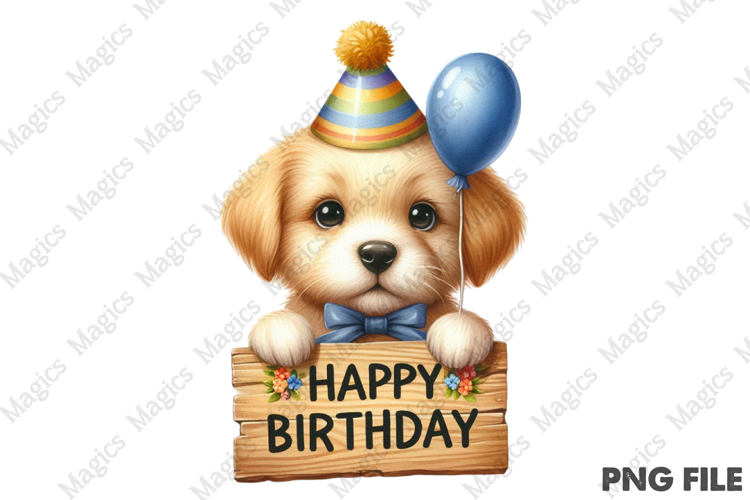 Happy Birthday Puppy Graphic, Birthday Sublimation Design