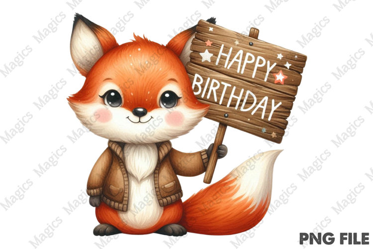Happy Birthday Fox Design, Birthday Sublimation Design
