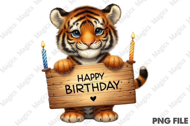 Happy Birthday Tiger Design, Birthday Sublimation Design