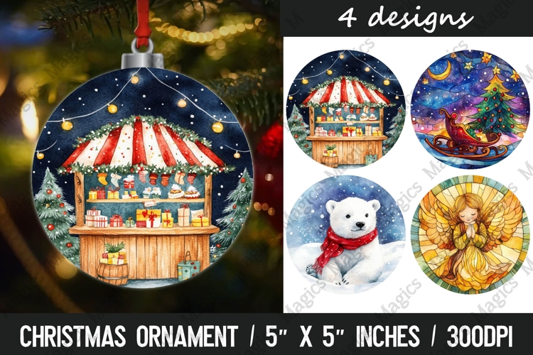 Christmas Ornaments Round Design, Christmas PNG Sublimation
