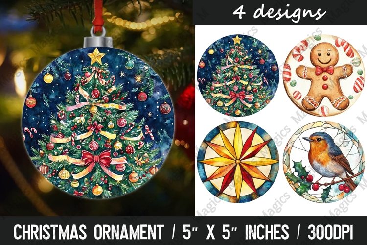 Christmas Ornaments Round Design, Christmas PNG Sublimation