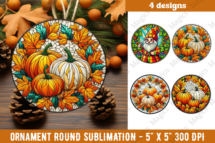 Fall Stained Glass PNG | 4 Fall Ornament Design