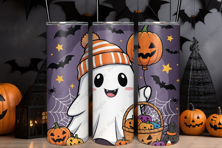 Halloween Cute Funny Ghost Tumbler Wrap Sublimation Design