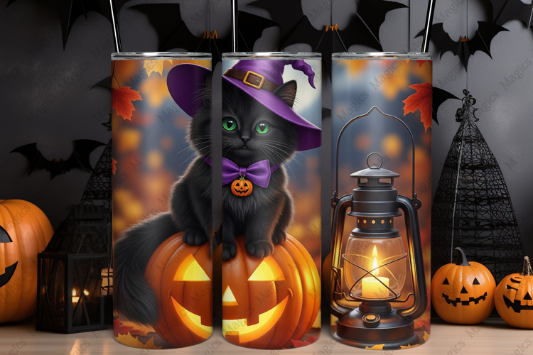 Black Cat Halloween Tumbler Wrap