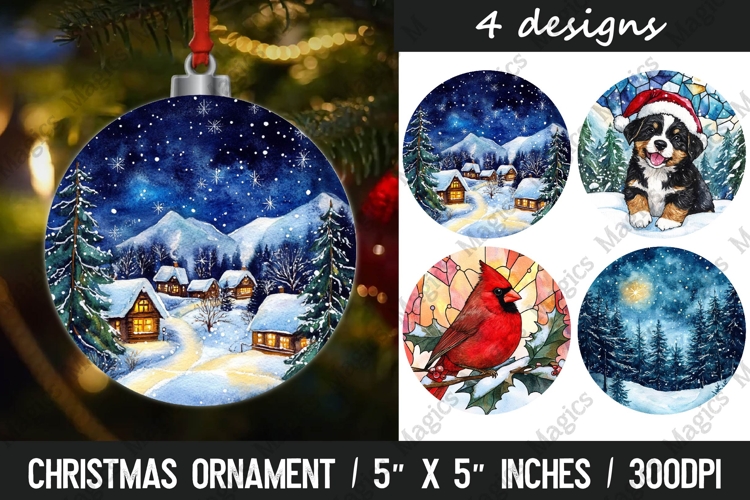 Christmas Ornaments Round Design, Christmas PNG Sublimation