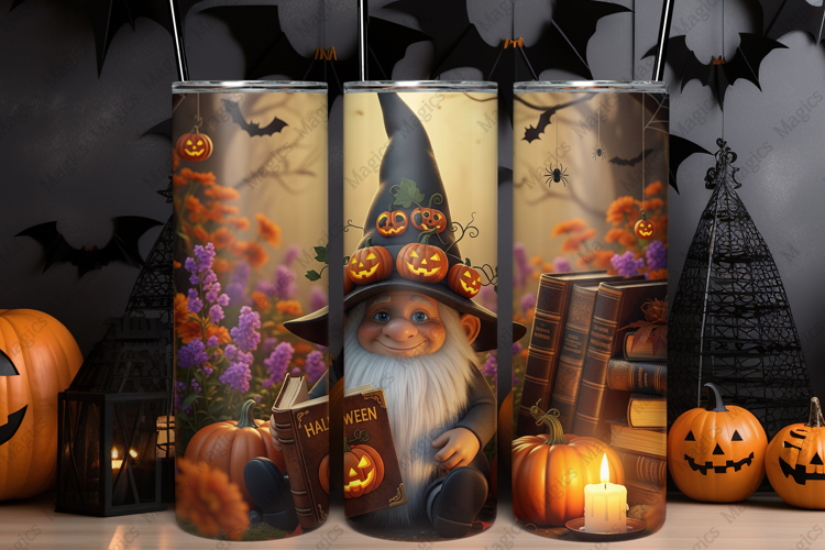 Gothic Halloween Gnome Tumbler Wrap Sublimation Design