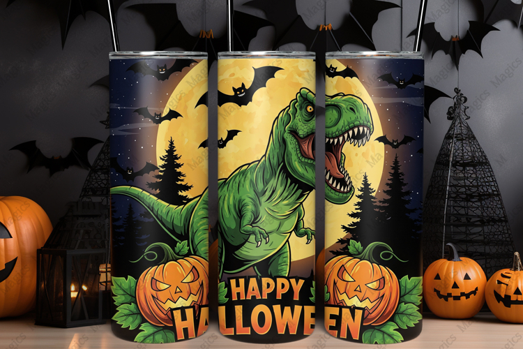 Halloween Dinosaur Tumbler Wrap Sublimation Design