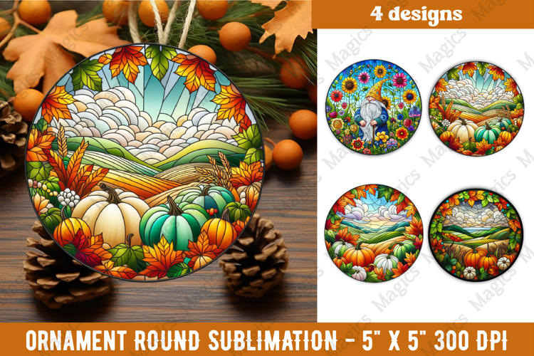 Fall Stained Glass PNG | 4 Fall Ornament Design