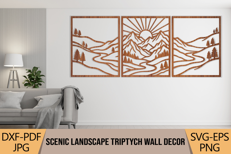 Scenic Landscape Triptych Wall Decor SVG| Wooden Panel Set