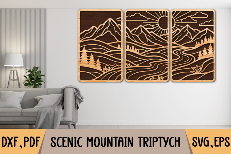 Scenic Mountain Triptych SVG Laser Cut File |Wooden Decor