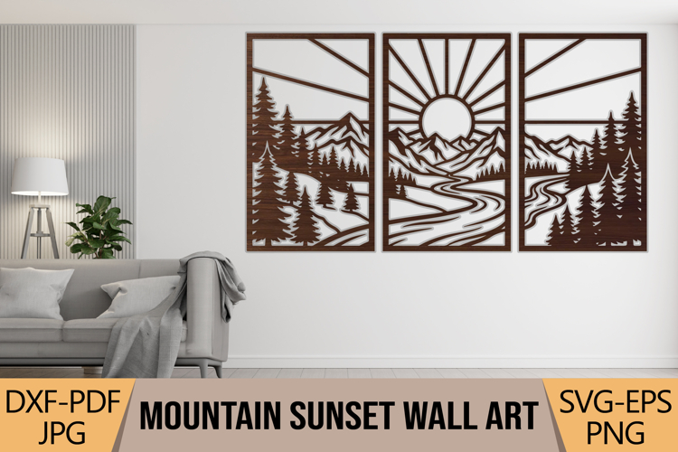 Mountain Sunset Wall Art SVG | Nature Landscape Laser Cut
