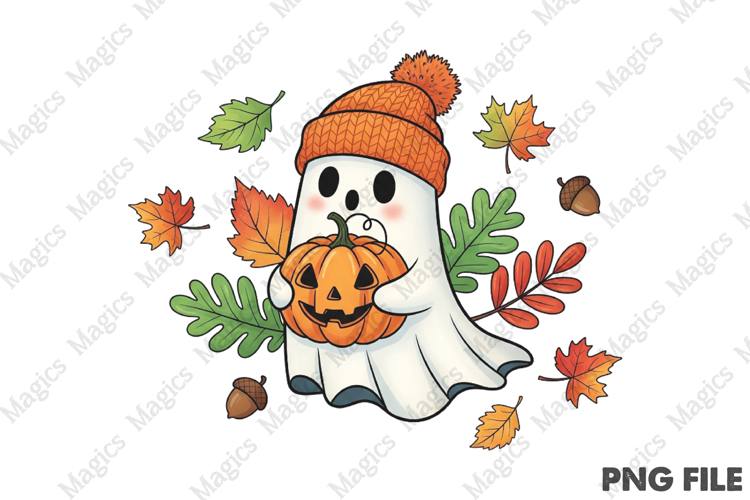 Floral Ghost Pumpkin Png