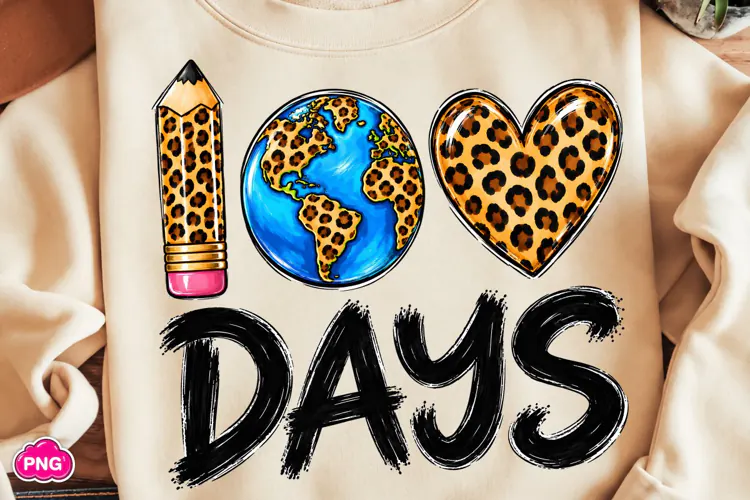 Leopard Print 100 Days PNG, Happy 100 Days Of School PNG