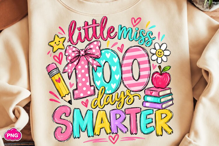 Little Miss 100 Days Smarter PNG, Happy 100 Days Of School example image 1