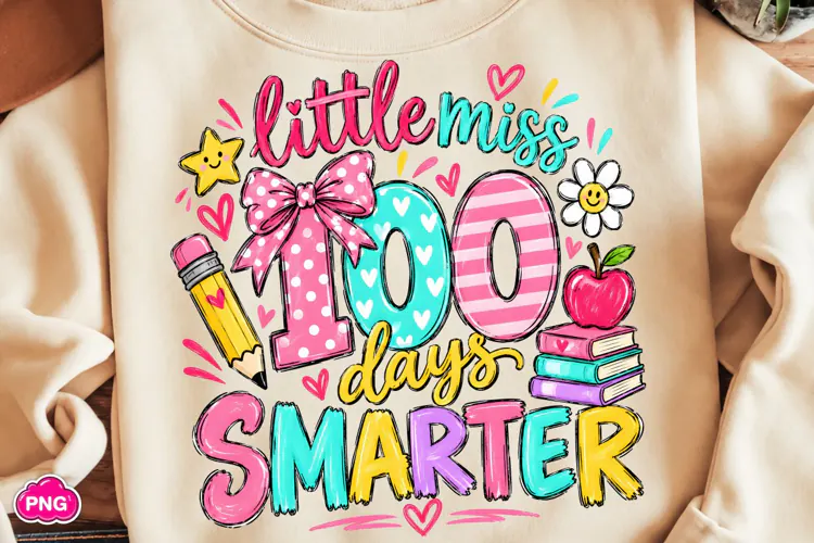 Little Miss 100 Days Smarter PNG, Happy 100 Days Of School