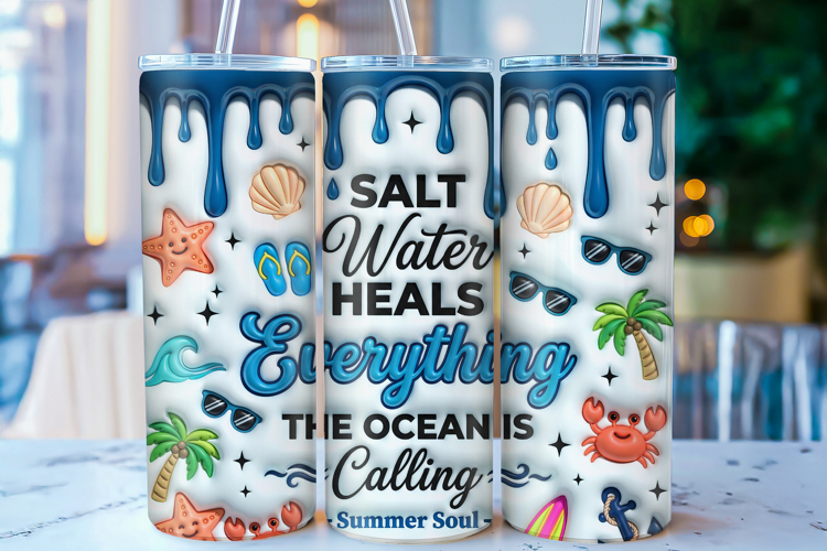 3D Inflated Summer Beach Tumbler Wrap