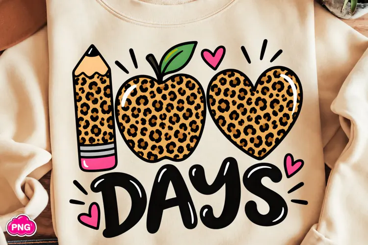 Leopard Print 100 Days PNG, Happy 100 Days Of School PNG