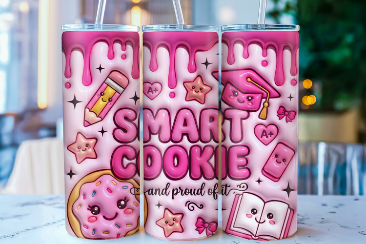 Smart Cookie Pink School Tumbler Wrap PNG