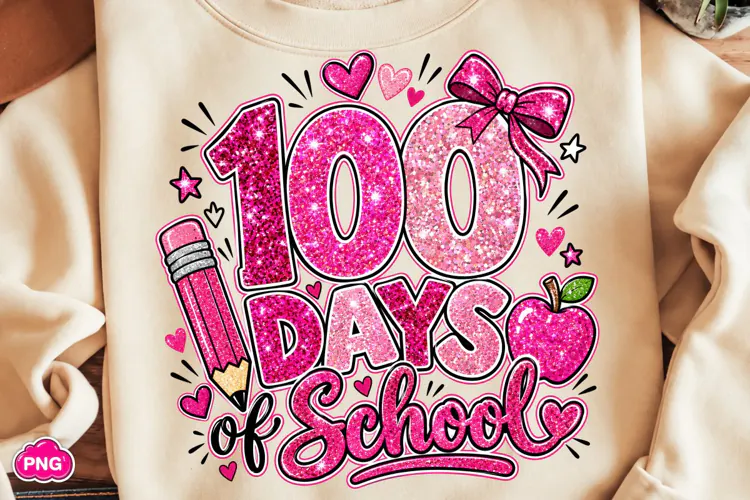 Glitter 100 Days of School PNG, Happy 100 Days Of School PNG