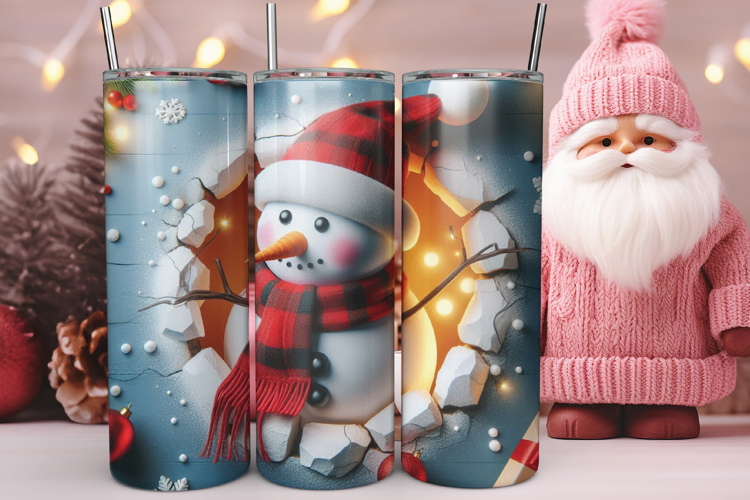 3D Christmas Snowman Hole Tumbler Wrap