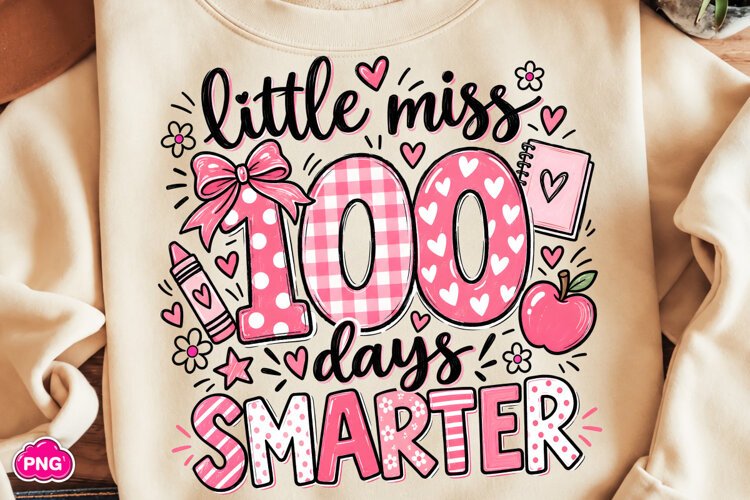 Little Miss 100 Days Smarter PNG, Happy 100 Days Of School example image 1