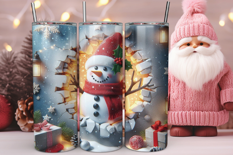 3D Christmas Snowman Hole Tumbler Wrap