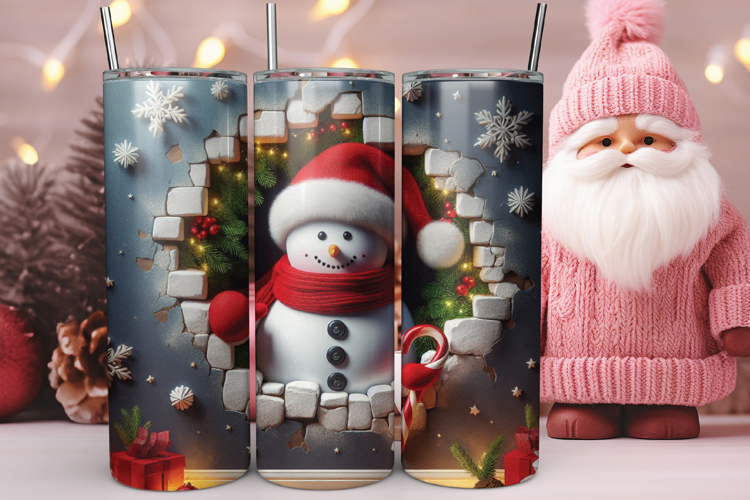3D Christmas Snowman Hole Tumbler Wrap