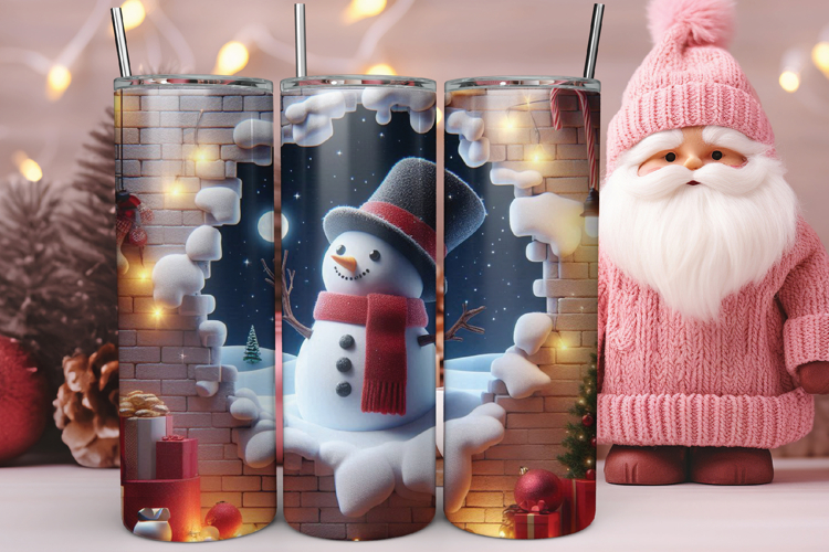 3D Christmas Snowman Hole Tumbler Wrap