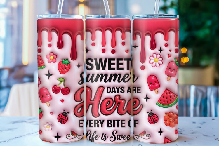 3D Inflated Sweet Summer Tumbler Wrap PNG