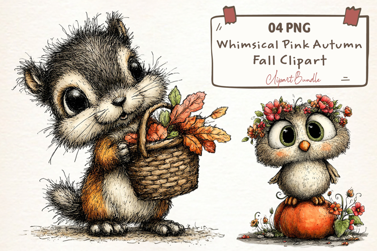 Whimsical Pink Autumn Fall Clipart